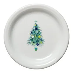Fiesta Blue Christmas Tree On White Appetizer Plate