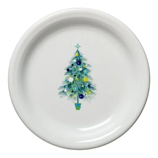 Fiesta Blue Christmas Tree On White Appetizer Plate -Fiesta Shop 146142192
