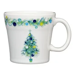 Fiesta Blue Christmas Tree On White Tapered Mug
