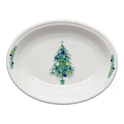 Fiesta Blue Christmas Tree On White Medium Oval Platter
