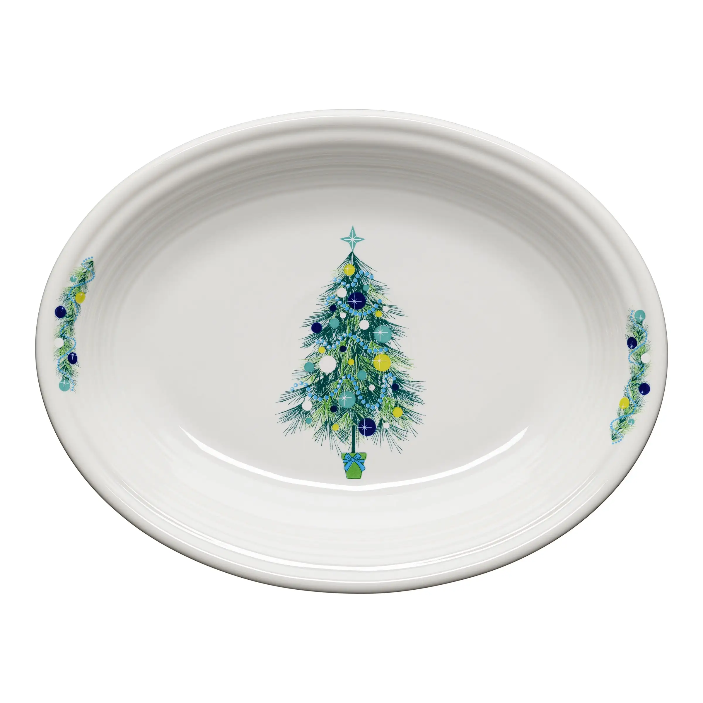 Fiesta Blue Christmas Tree On White Medium Oval Platter 1 Fiesta Blue Christmas Tree On White Medium Oval Platter