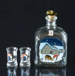 Holmegaard Wiberg Christmas Bottle Including 2 Dram Glasses 1991