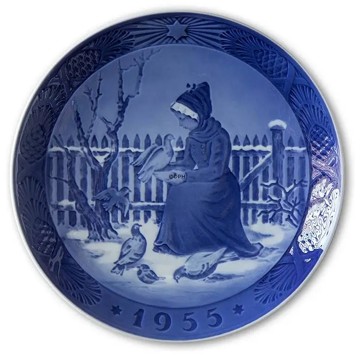 Small Fano Girl In Local Costume Feeding Birds 1955, Royal Copenhagen Christmas Plate 1 Small Fano Girl In Local Costume Feeding Birds 1955, Royal Copenhagen Christmas Plate
